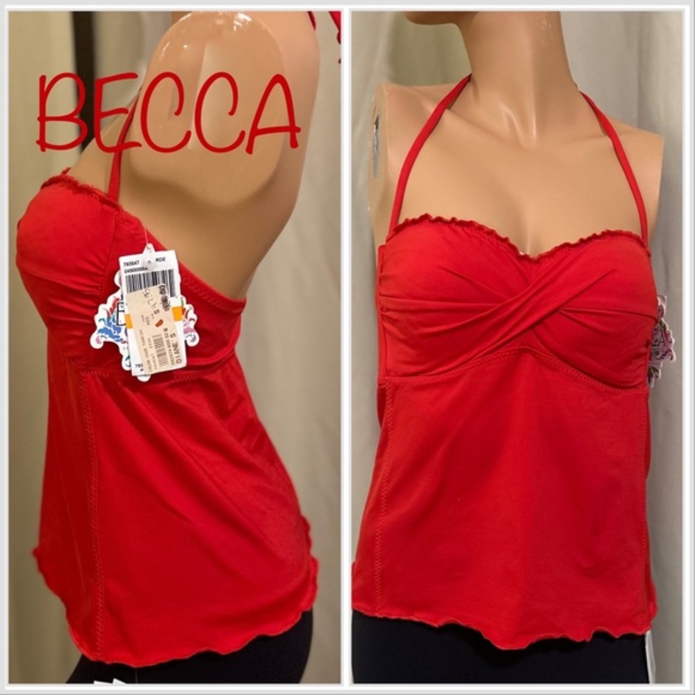New BECCA BRIGHT RED CODE TANKINI TOP S $68